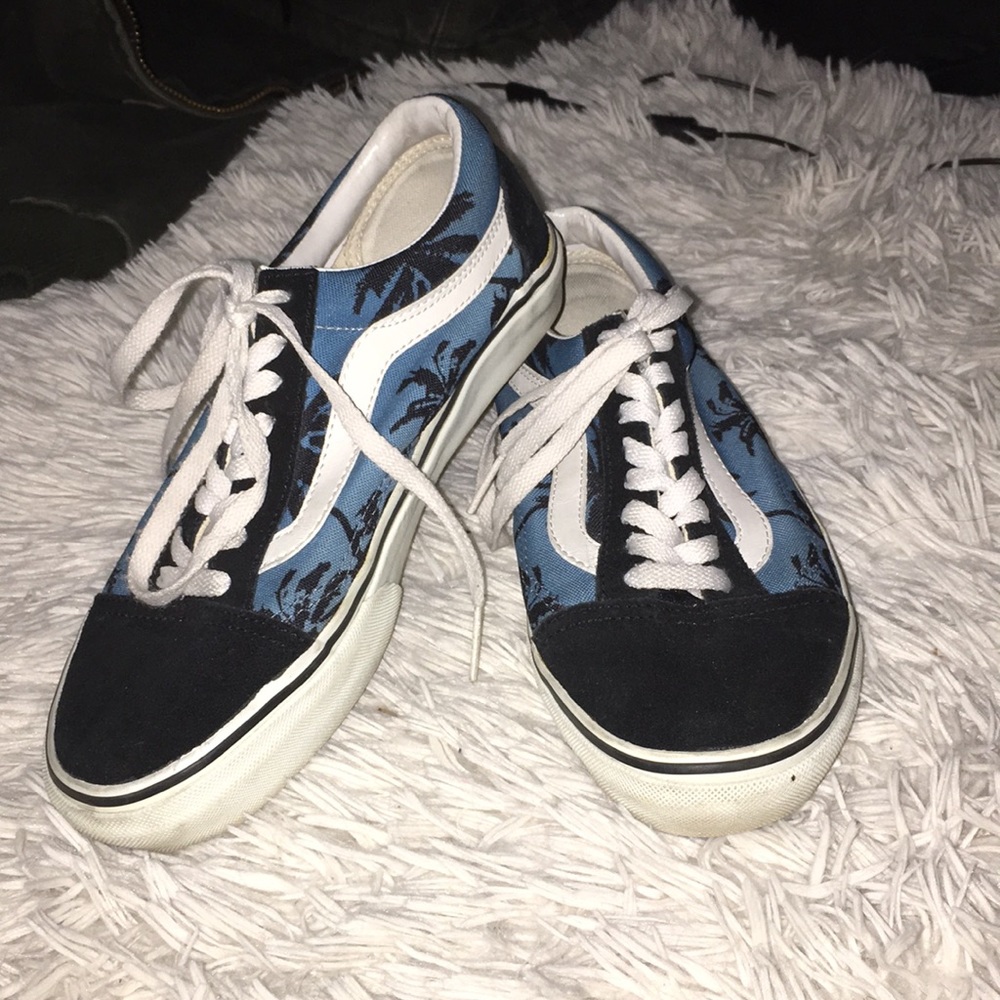 Blue and black palm tree vans